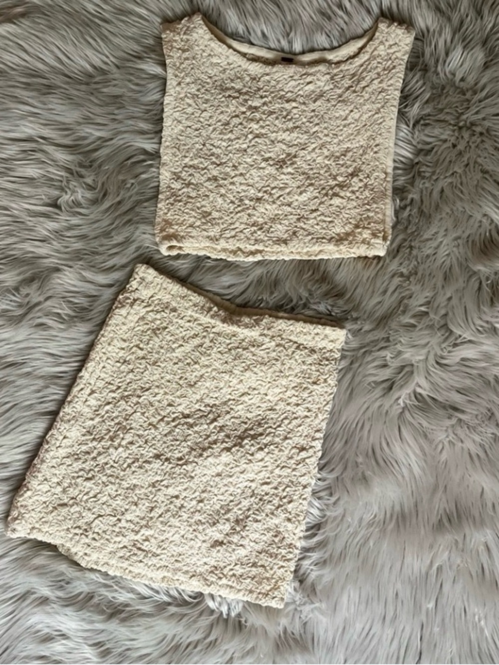 NWT Free People- Cream Textured Sleeveless skirt set